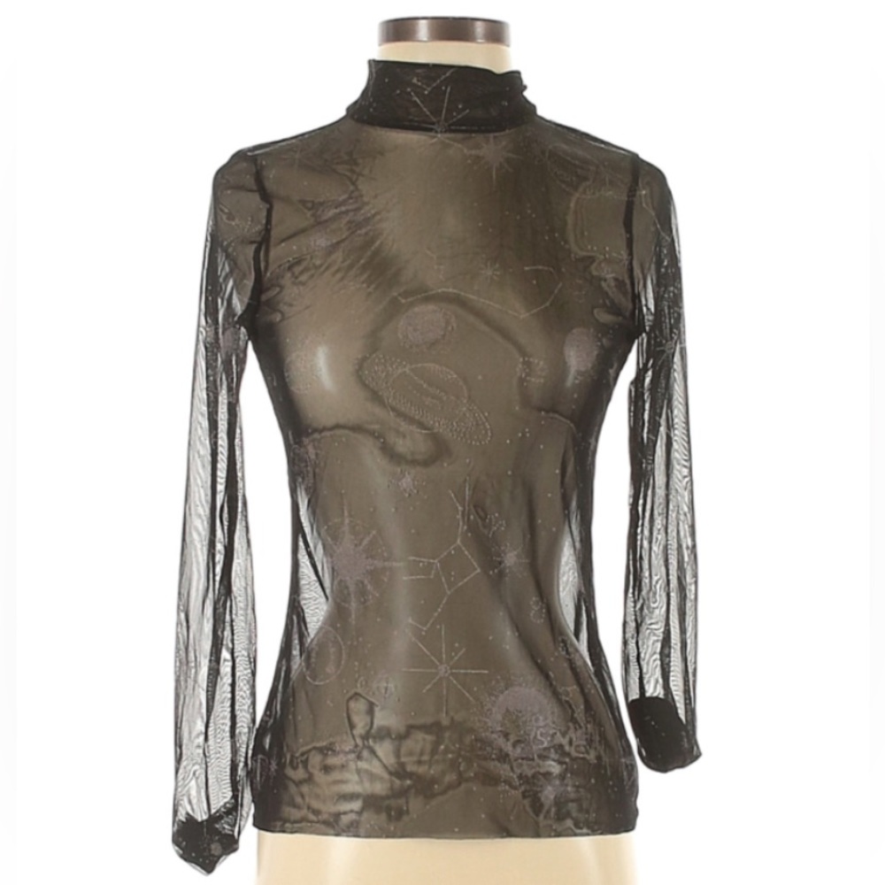 Zara sheer mesh constellation / star print black turtleneck